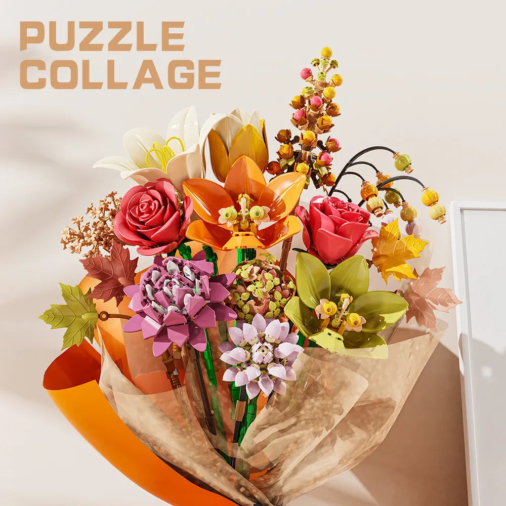 Mesiondy Eternity Flowers Bouquet Building Kit – 813 PCS DIY Artificial Floral Arrangement | Premium Brick System | Gift-Ready Box