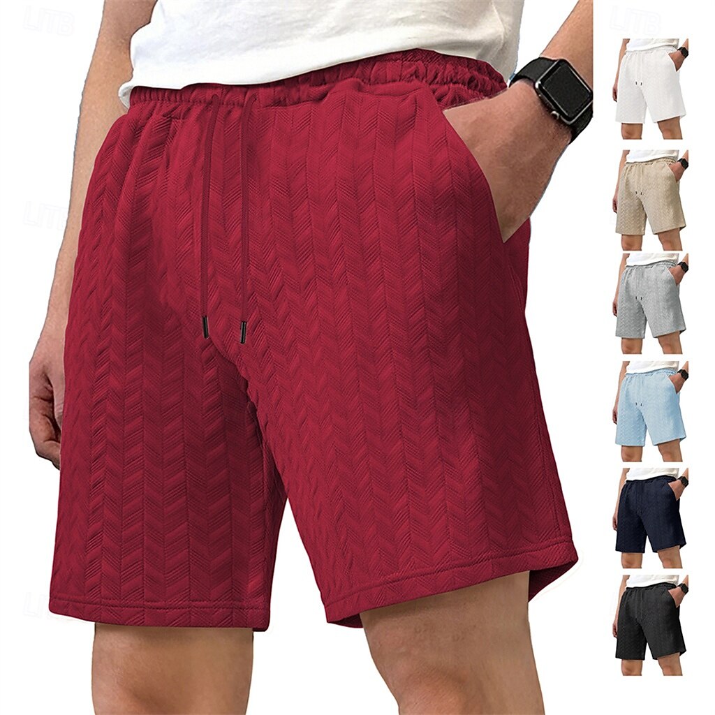 Men’s Textured Jacquard Shorts — Drawstring Elastic Waist, Comfort Fit