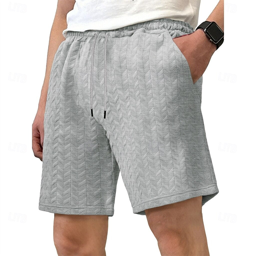 Men’s Textured Jacquard Shorts — Drawstring Elastic Waist, Comfort Fit