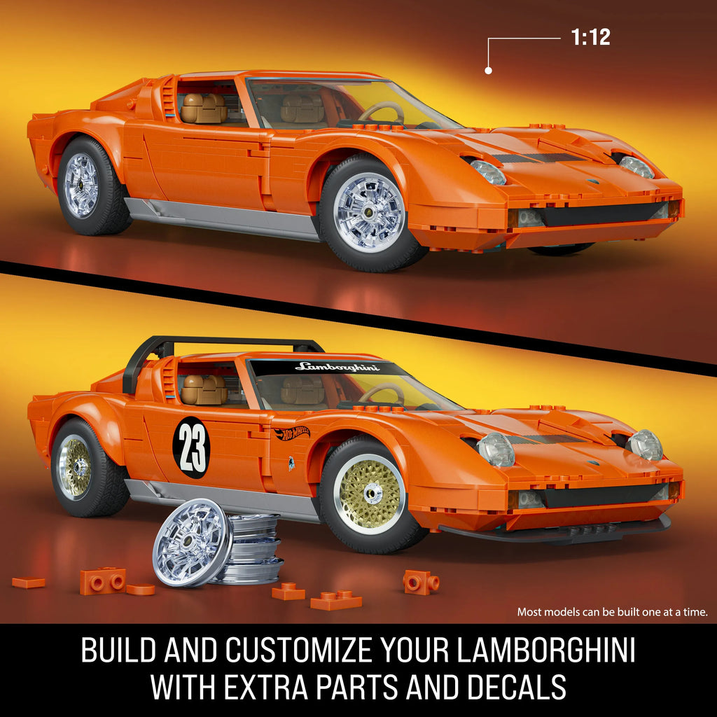 Mattel Brick Shop Hot Wheels ’71 Lamborghini Miura P400 Sv Building Toy Kit (1523 Pieces), For Collectors