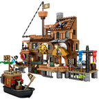 Mesiondy Pirate Island Pier Building Set 🏴‍☠️ – 573 PCS, 21.6" Long Pirate Dock & Boat Toy 🚢, Compatible with Major Brick Brands 🧩