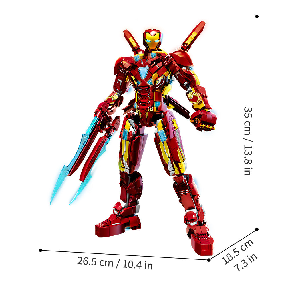 Ultimate Red & Gold Mecha Building Set – 13.8" Tall Armored Figure with 1,568 PCS, Full Articulation & Dual Energy Blades