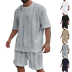 Men’s Breathable Textured T-Shirts Shorts Set – Lightweight Summer Comfort Fit