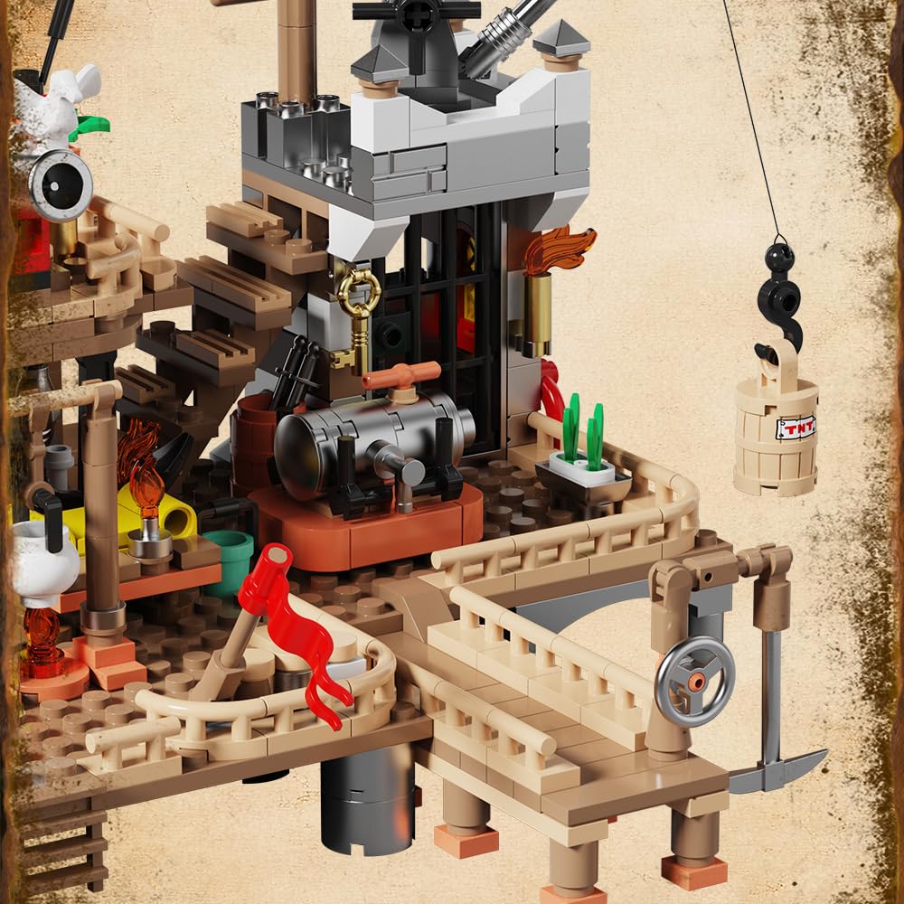 Mesiondy Pirate Island Outpost Building Set 🏴‍☠️ – 943 PCS, 13.8" Wide Pirate Hideout with Boat & Palm Tree 🌴, Compatible with Major Brick Brands 🧩