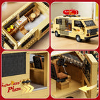 Mesiondy Retro Pizza Delivery Van Building Kit – 634 PCS Premium Brick System | 80s Food Truck Model | Removable Rooftop Sign & Interior Kitchen Detail