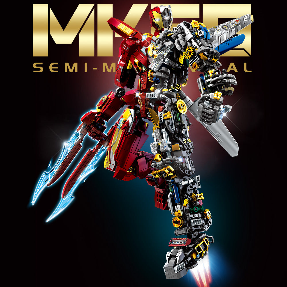 Mesiondy MK50 Armored Hero Semi-Mechanical Mech Building Kit – 2002 PCS Premium Brick System | Deconstructed Collectible Display Model | Light-Up Energy Effects