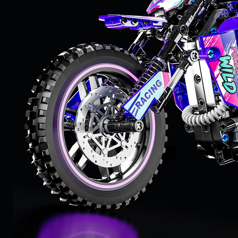 Mesiondy Off-Road Motocross Bike Building Kit – 476 PCS Premium Brick System | Dirt Bike Technic Model | Racing Decal Detail