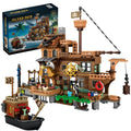 Mesiondy Pirate Island Pier Building Set 🏴‍☠️ – 573 PCS, 21.6" Long Pirate Dock & Boat Toy 🚢, Compatible with Major Brick Brands 🧩