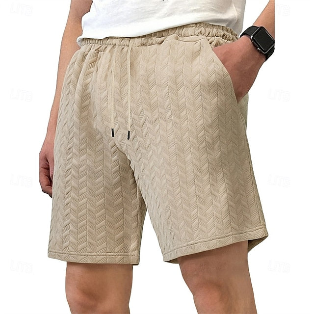 Men’s Textured Jacquard Shorts — Drawstring Elastic Waist, Comfort Fit