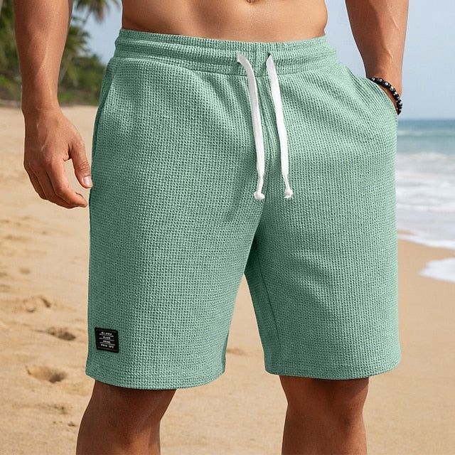 Men's Waffle Textured Shorts - Breathable & Stretchy for Beach or Daily Wear